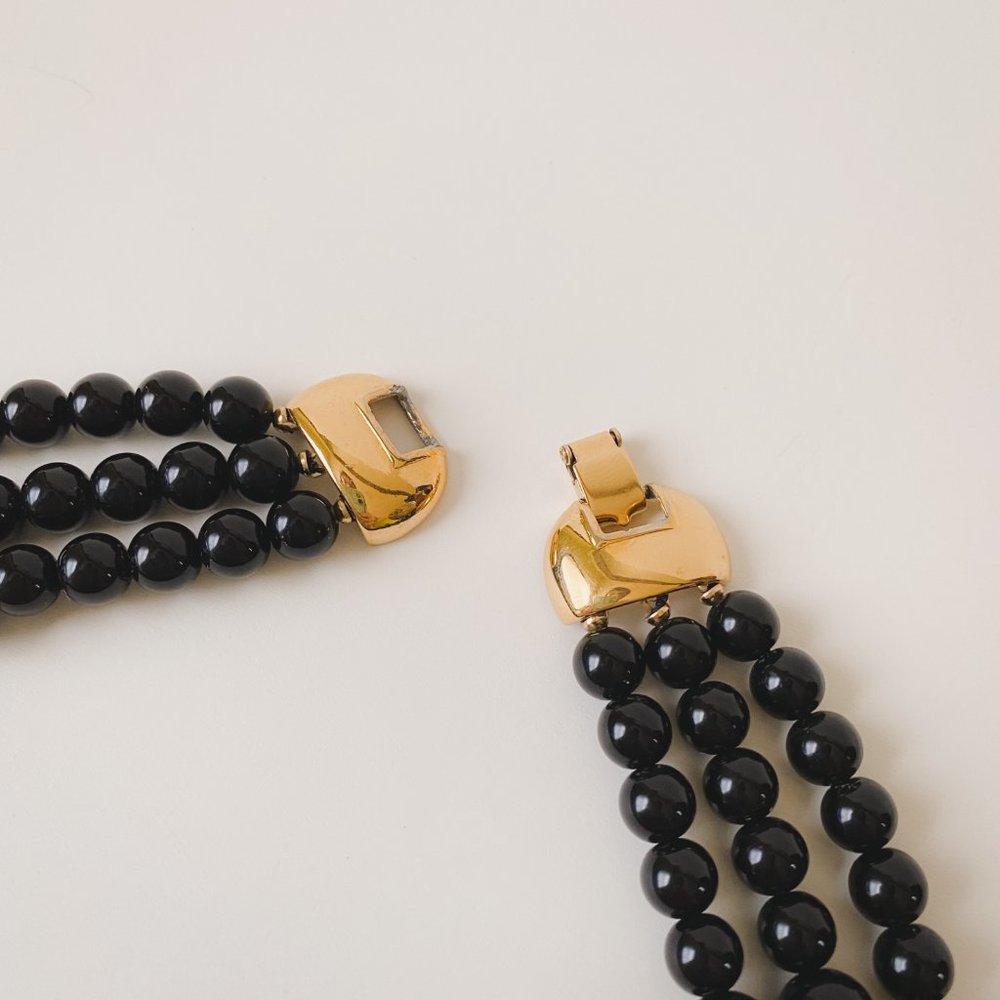 Vintage Monet Black Ball Round Beaded Multi Strand Statement Bib Necklace - Picture 9 of 12
